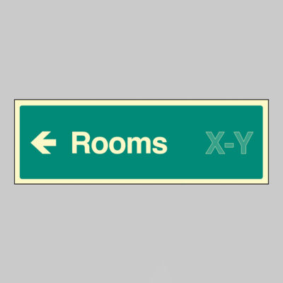 Rooms X-Y arrow left (Specify the number range: eg 1-20) 450x150mm photoluminescent rigid