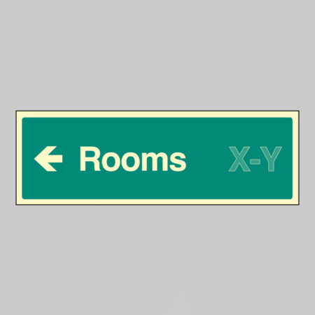Rooms X-Y arrow left (Specify the number range: eg 1-20) 450x150mm photoluminescent rigid
