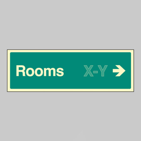 Rooms X-Y arrow right (Specify the number range: eg 1-20) 450x150mm photoluminescent rigid