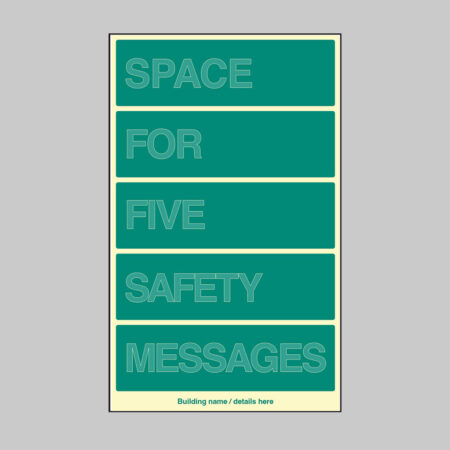 Custom Multi-Message Wayfinding Sign: Five messages 450x740mm photoluminescent rigid