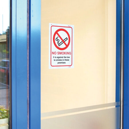 No Smoking against the law to smoke in these premises A5 face adhesive