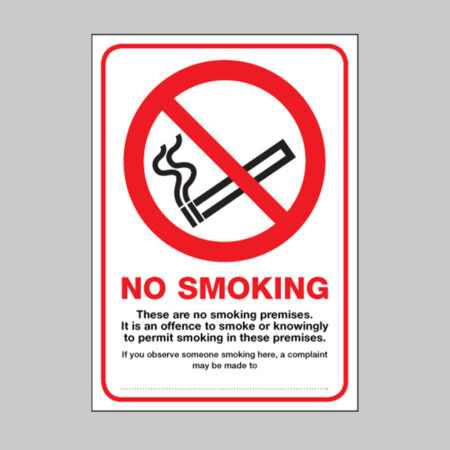 These are no smoking premises A4 rigid plastic