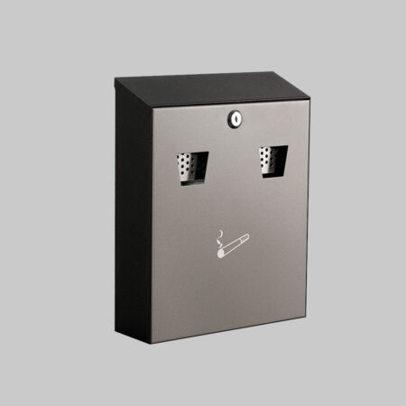 Wall mounted stainless steel cigarette bin 260mm square 100mm deep