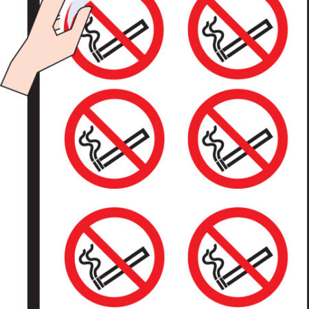 No smoking 75mm dia - sheet of 6 peel 'n' stick labels
