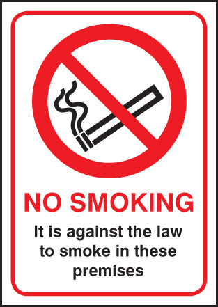 No Smoking it is against the law to smoke in these premises A5 rigid plastic