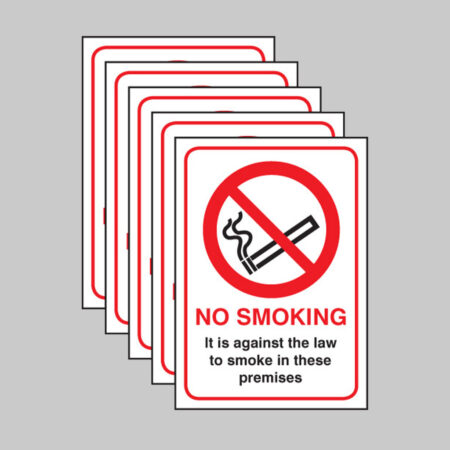 No smoking English Law (pack of 5) A5 rigid plastic