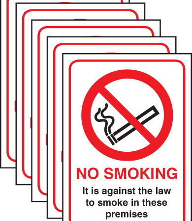 No smoking English Law (pack of 5) A5 self adhesive vinyl