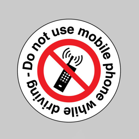 Do not use mobile phone while driving 65mm dia sheet of 6 peel 'n' stick labels