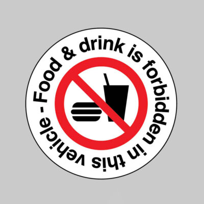 Food & drink is forbidden in this vehicle 65mm dia sheet of 6 peel 'n' stick labels
