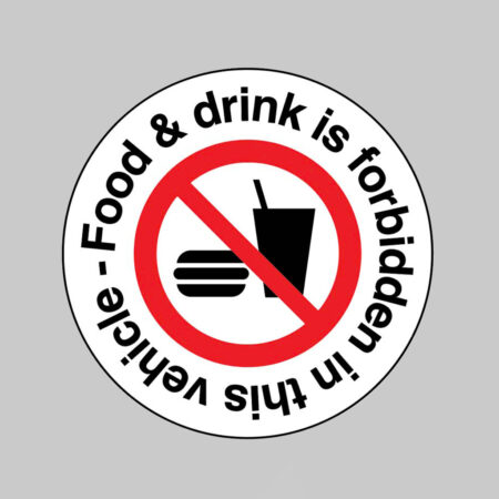Food & drink is forbidden in this vehicle 65mm dia sheet of 6 peel 'n' stick labels