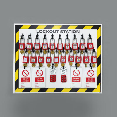 Lockout Station, 20 Lock Capacity, Includes Contents (20xpadlocks, 4x pk of 10 tags, 2x25mm hasp)
