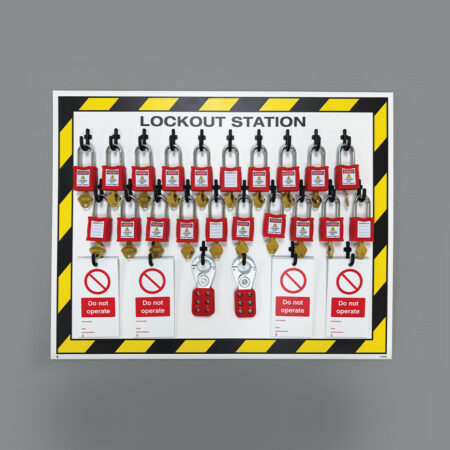 Lockout Station, 20 Lock Capacity, Includes Contents (20xpadlocks, 4x pk of 10 tags, 2x25mm hasp)