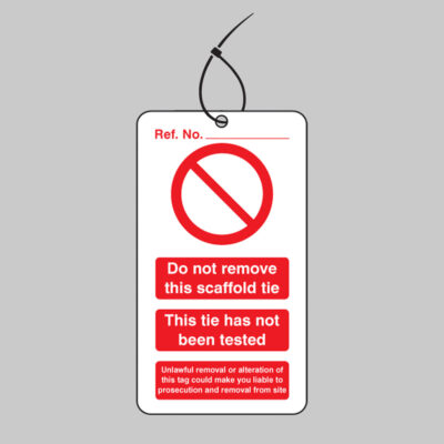Scaffold tie do not remove double sided safety tags 80x150mm c/w cable ties (pack of 10)