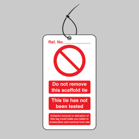 Scaffold tie do not remove double sided safety tags 80x150mm c/w cable ties (pack of 10)