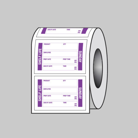 Food Shelf Life labels (Sunday) 75x50mm Roll of 100 (Removable matt polypropylene)