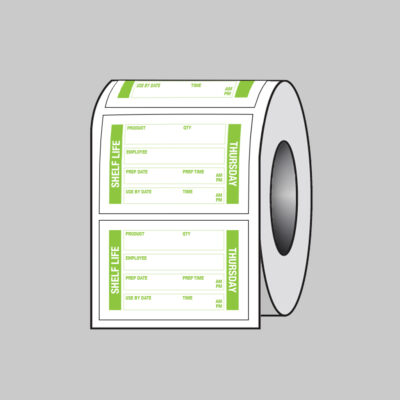 Food Shelf Life labels (Thursday) 75x50mm Roll of 100 (Removable matt polypropylene)