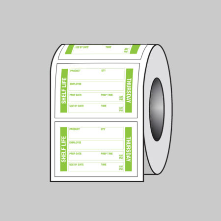 Food Shelf Life labels (Thursday) 75x50mm Roll of 100 (Removable matt polypropylene)