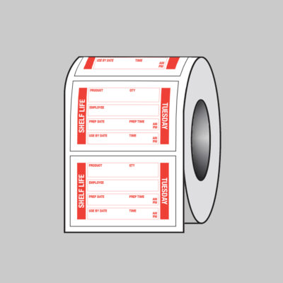 Food Shelf Life labels (Tuesday) 75x50mm Roll of 100 (Removable matt polypropylene)