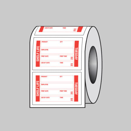 Food Shelf Life labels (Tuesday) 75x50mm Roll of 100 (Removable matt polypropylene)