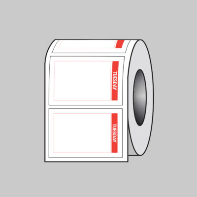 Day of the Week labels (Tuesday) 75x50mm Roll of 100 (Removable matt polypropylene)