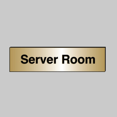 Server Room 140x35mm engraved brass effect pvc c/w sav backing