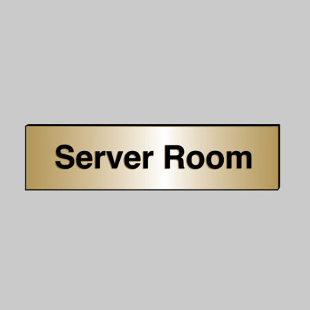 Server Room 140x35mm engraved brass effect pvc c/w sav backing