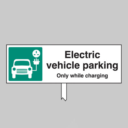 Electric vehicle parking Only while charging aluminium verge sign 450x150mm on post 800mm high