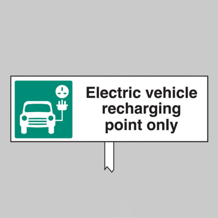 Electric vehicle recharging point only aluminium verge sign 450x150mm on post 800mm high