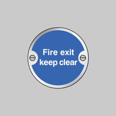 Fire exit keep clear 76mm dia aluminium pre-drilled c/w fixings