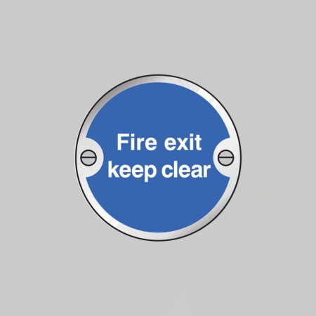 Fire exit keep clear 76mm dia aluminium pre-drilled c/w fixings