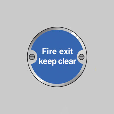 Fire exit keep clear 76mm dia stainless steel pre-drilled c/w fixings