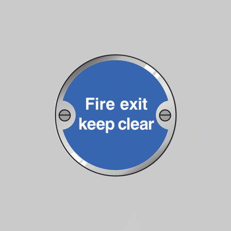 Fire exit keep clear 76mm dia stainless steel pre-drilled c/w fixings