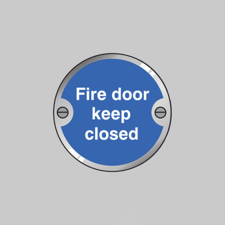 Fire door keep closed 76mm dia stainless steel pre-drilled c/w fixings