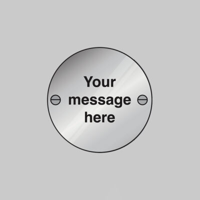 Custom Fire Door Sign 76mm dia stainless steel pre-drilled c/w fixings