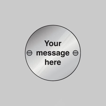 Custom Fire Door Sign 76mm dia stainless steel pre-drilled c/w fixings