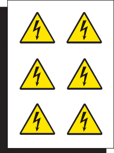 Electricity label 50mm sheet of 6 peel 'n' stick labels