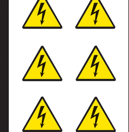 Electricity label 100mm sheet of 6 peel 'n' stick labels