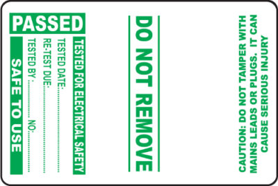 100 PAT Test Cable Wrap Labels - Passed 75x50mm