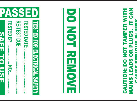 100 PAT Test Cable Wrap Labels - Passed 75x50mm