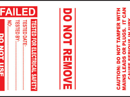 100 PAT Test Cable Wrap Labels - Failed 75x50mm