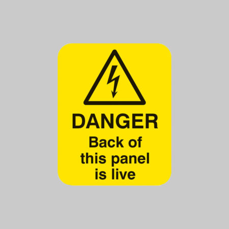 Danger back of this panel is live Sheet of 25 labels 40x50mm
