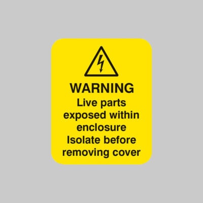 Warning live parts within enclosure Sheet of 25 labels 40x50mm