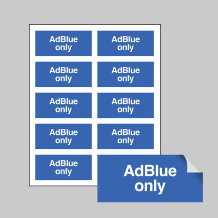 AdBlue only sheet of 10 self adhesive labels 40x18mm