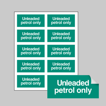 Unleaded petrol only sheet of 10 self adhesive labels 40x18mm