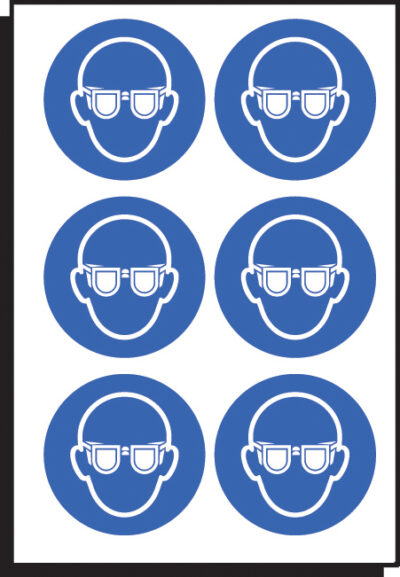 Eye protection symbol 50mm dia - sheet of 6 peel 'n' stick labels
