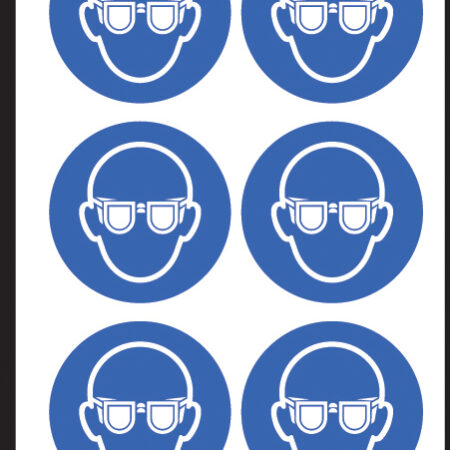 Eye protection symbol 50mm dia - sheet of 6 peel 'n' stick labels