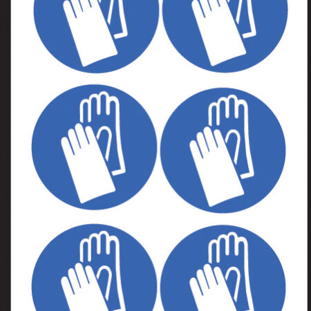 Hand protection symbol 50mm dia - sheet of 6 peel 'n' stick labels