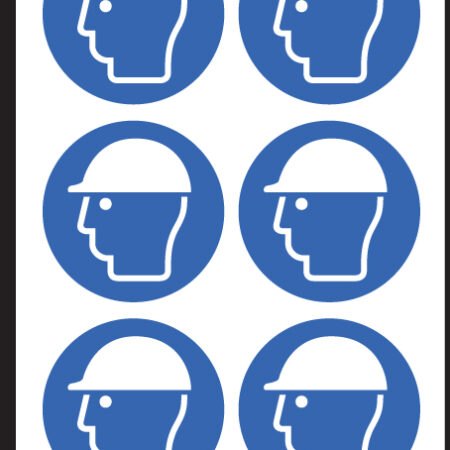 Safety helmet symbol 50mm dia - sheet of 6 peel 'n' stick labels