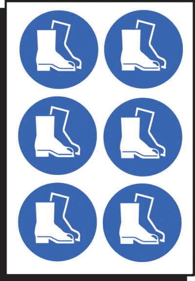 Safety boots symbol 50mm dia - sheet of 6 peel 'n' stick labels