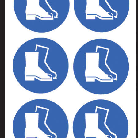 Safety boots symbol 50mm dia - sheet of 6 peel 'n' stick labels